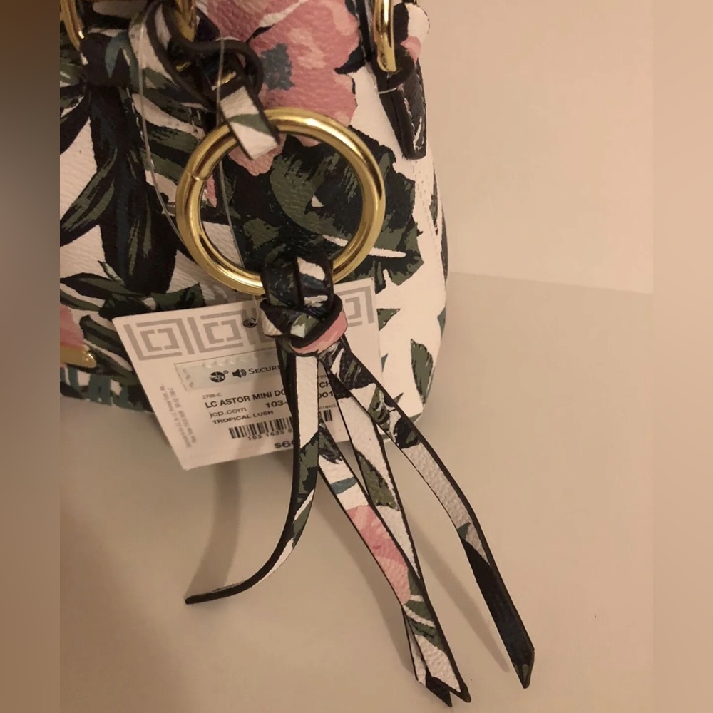 Liz Claiborne Tropical Floral Print Purse Faux Bamboo Handles Detachable Strap - Picture 6 of 8